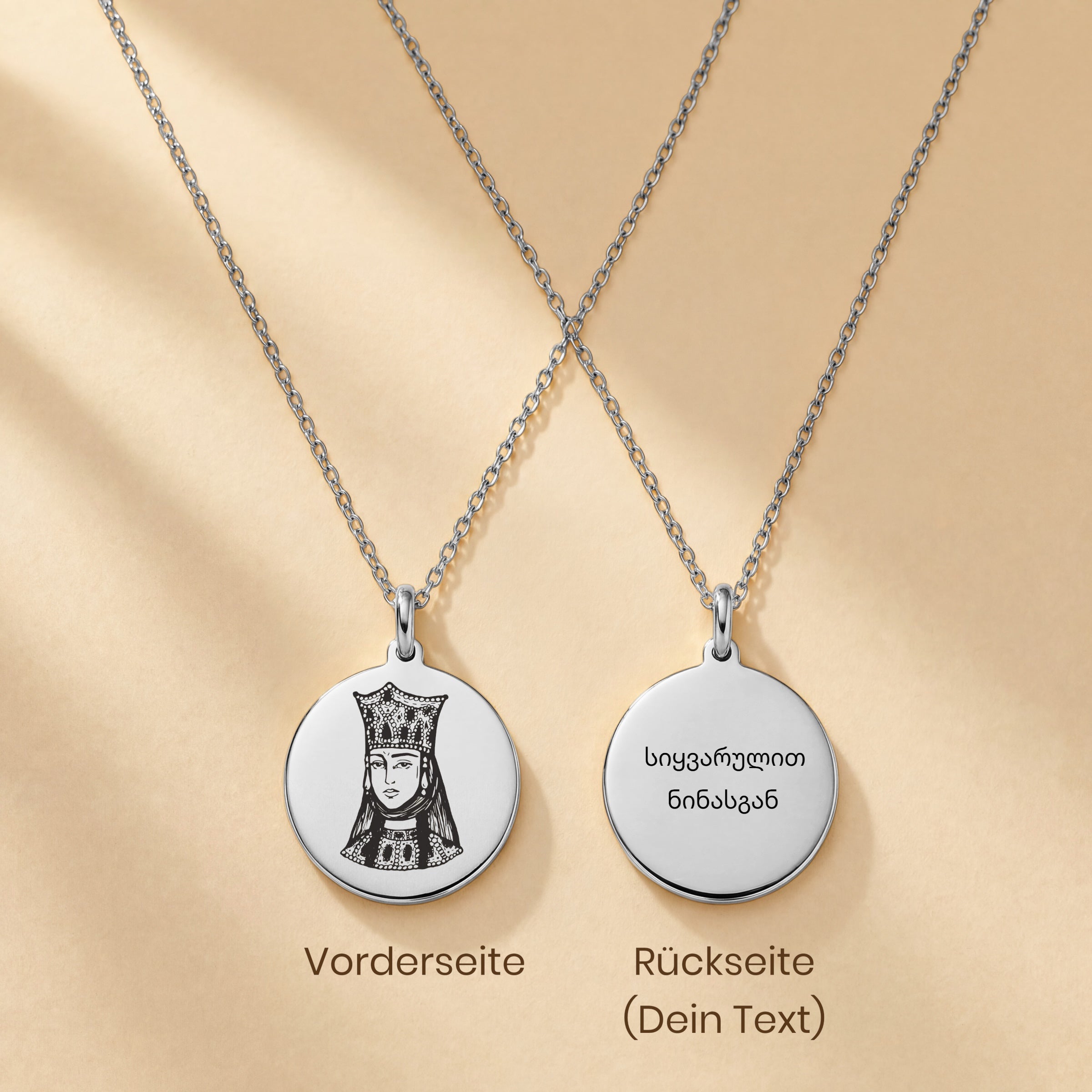 Homeland Jewelry – Georgia Tamar Mepe “King Tamar” Engraved Pendant – A Symbol of Connection to Georgia