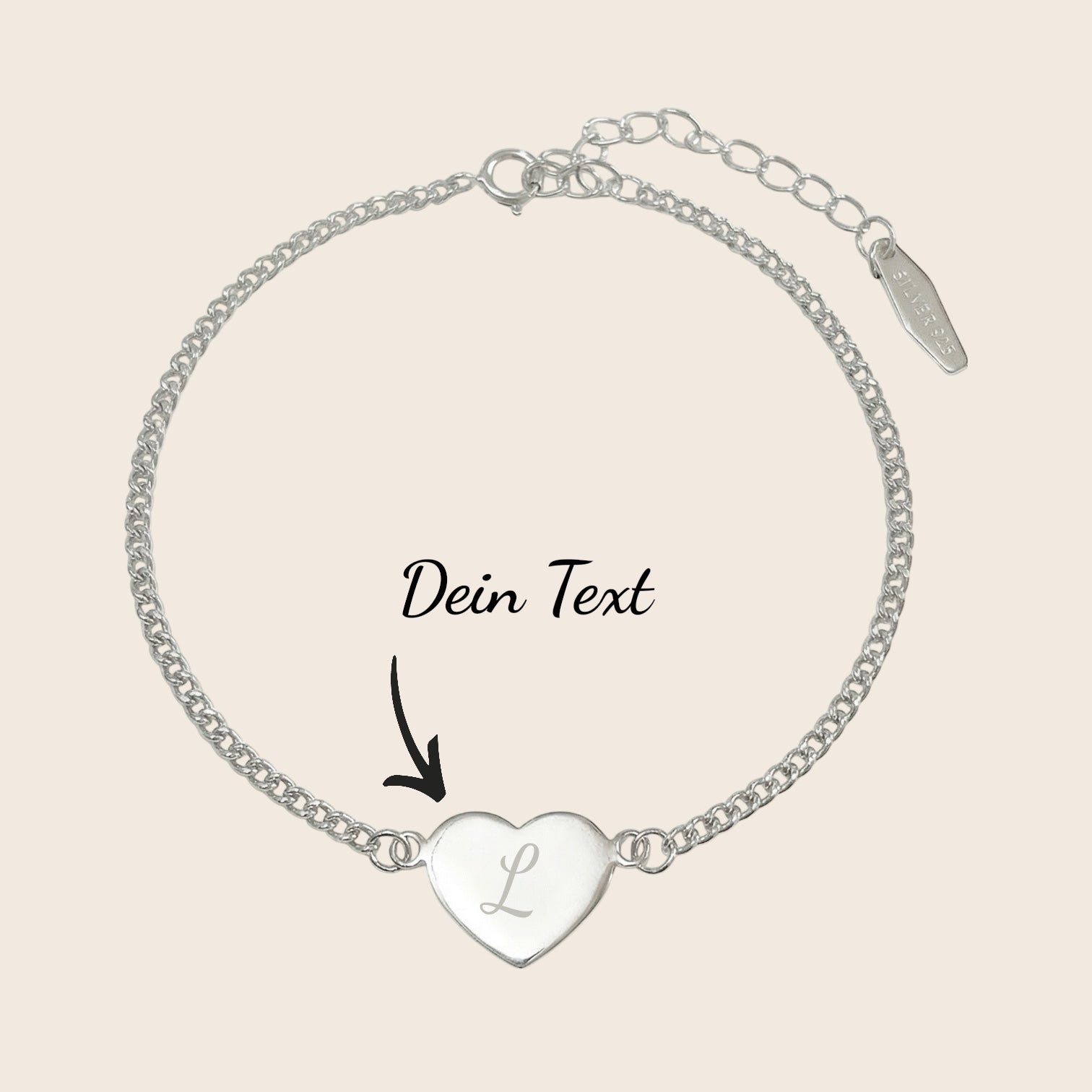 Personalisierbares Afrodita Herz Armband aus 925 Silber