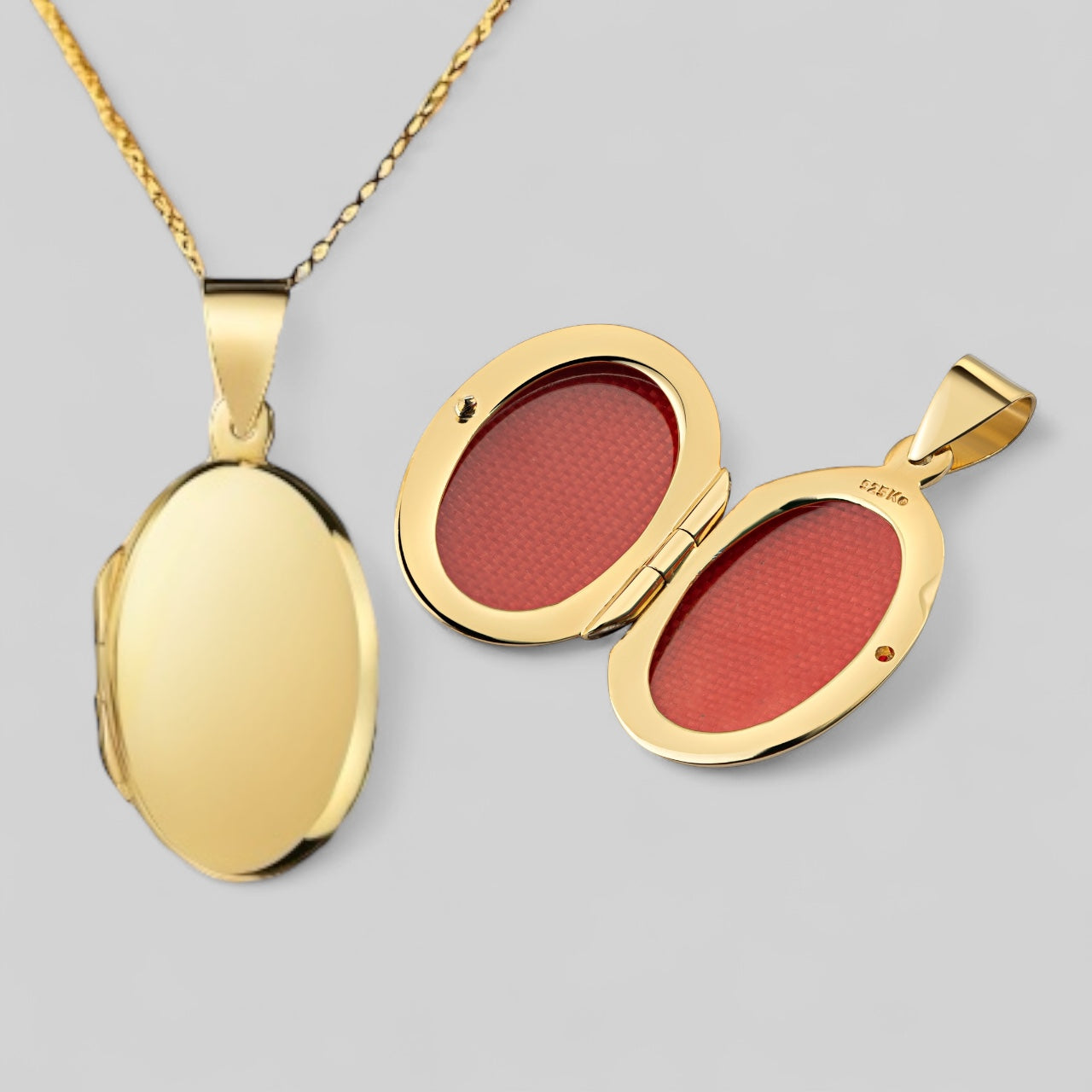 Edles ovales Medaillon mit Collier aus 925 Sterling Silber 18K vergoldet