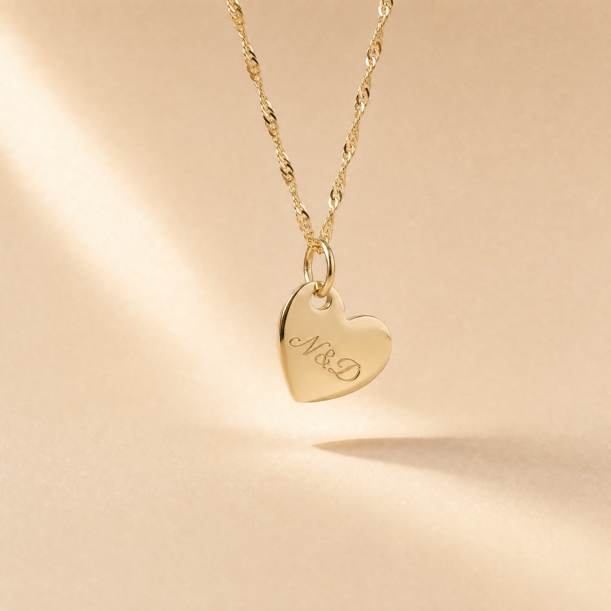 333 Gold "Sentimental Love" Heart Pendant with Initial - Personalizable Engraved Pendant with or without Figaro Necklace