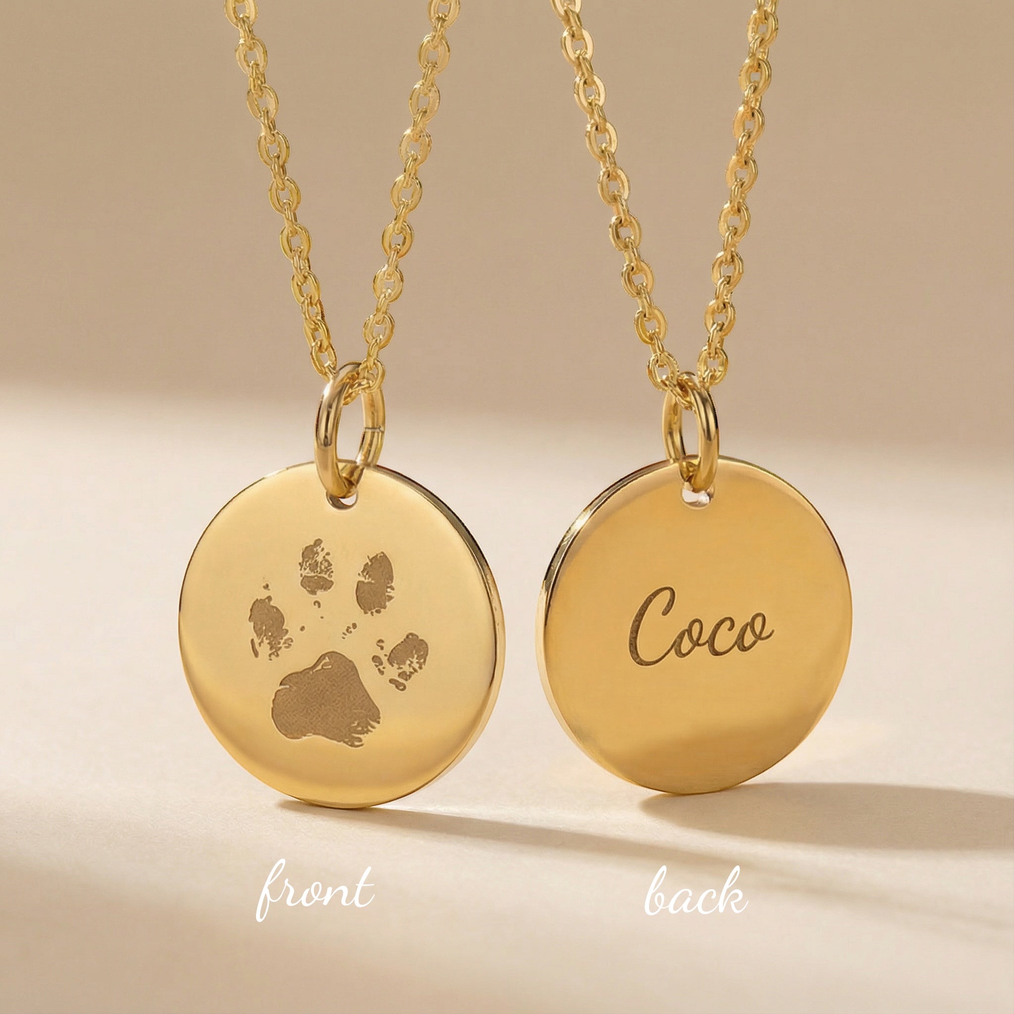 Personalisierte Pfotenabdruck-Coin-Halskette für Hund oder Katze aus 925 Silber oder Silber vergoldet