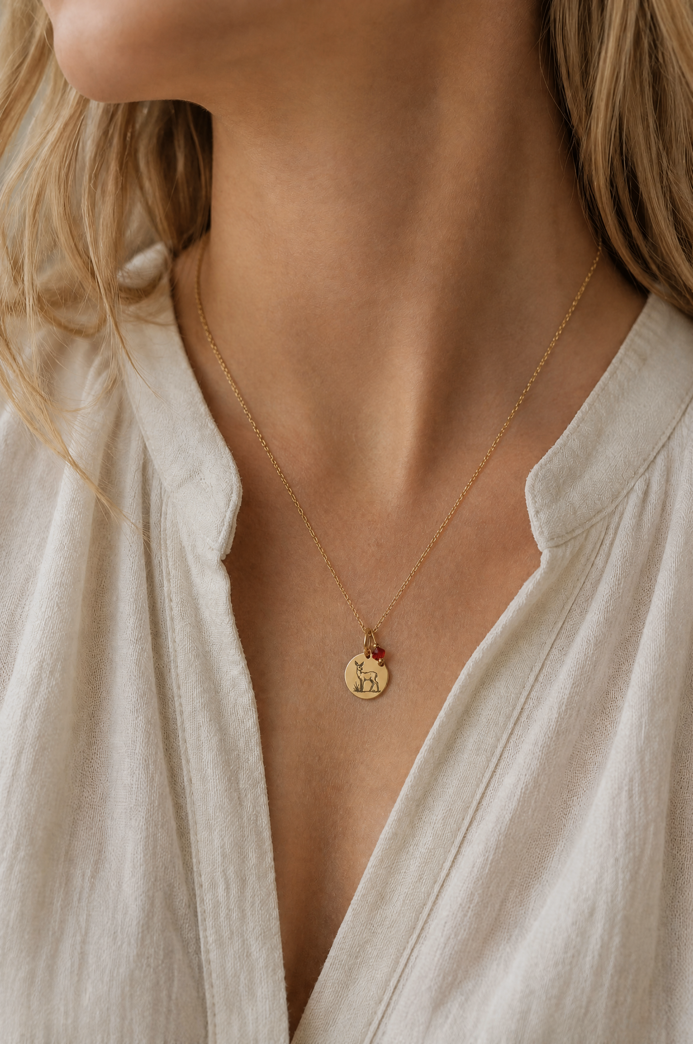Nomi – Collier personnalisé signe du zodiaque animal et pierre de naissance – gravure recto verso en acier inoxydable avec dorure IPG de haute qualité