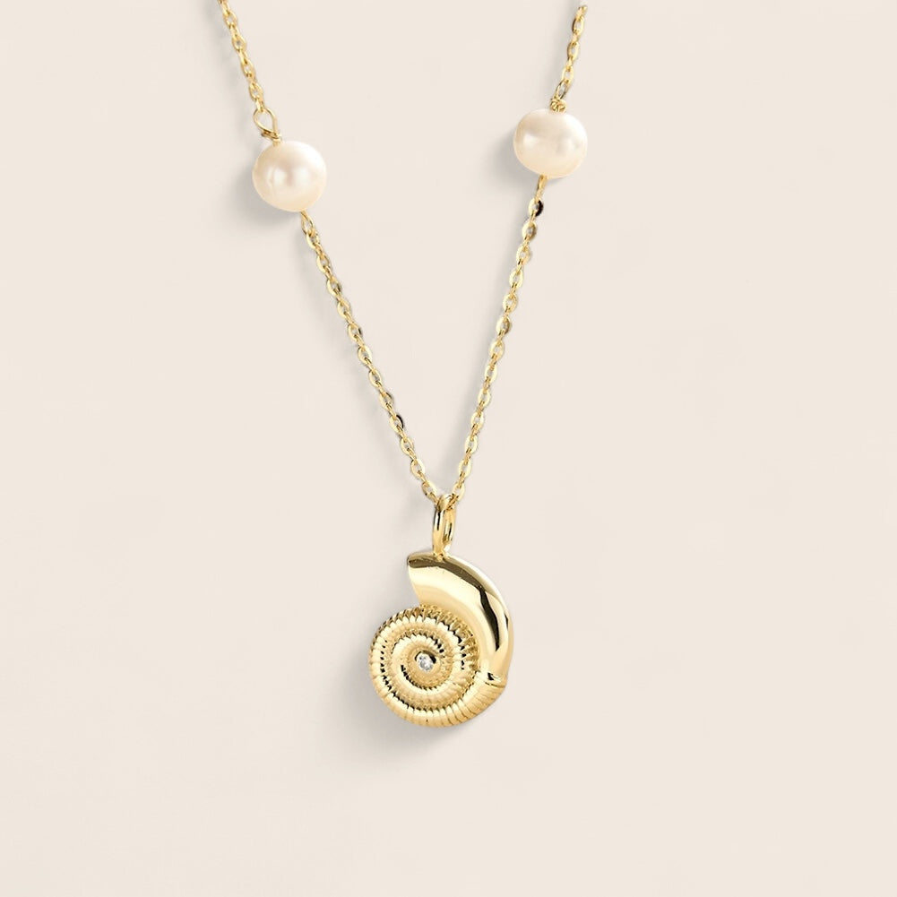 Shell pendant with freshwater pearl necklace – 925 silver 14K gold-plated
