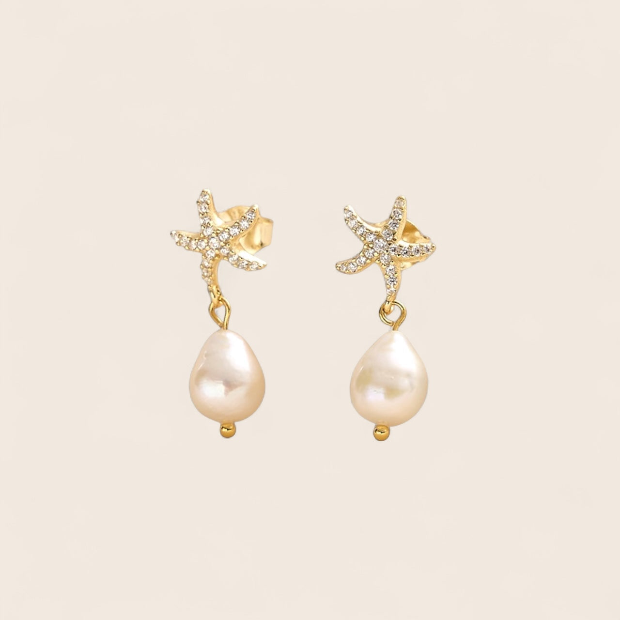 Starfish stud earrings with freshwater pearl – earrings in 925 silver 14K gold-plated