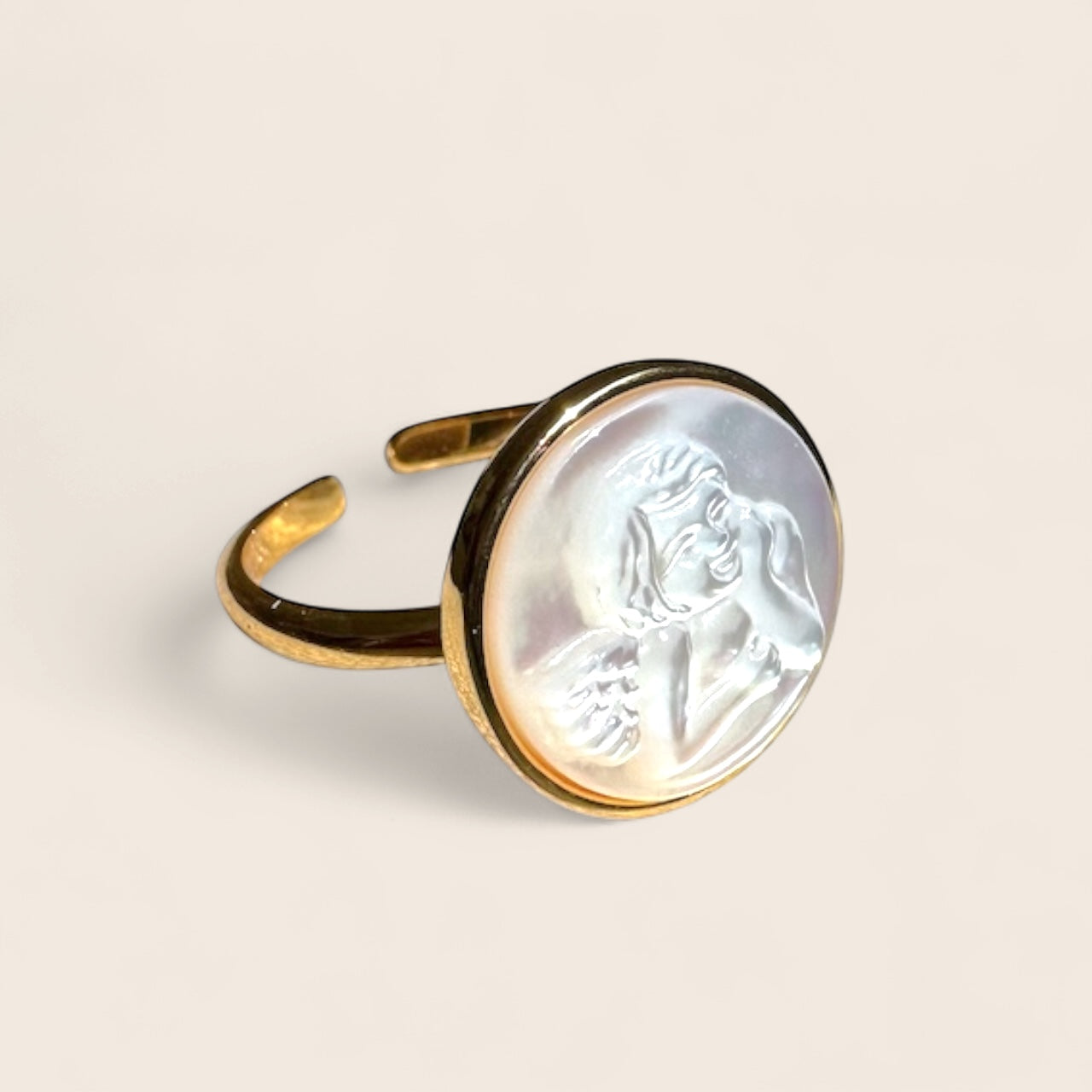 Angel pearl ring made of 925 silver 18K gold-plated