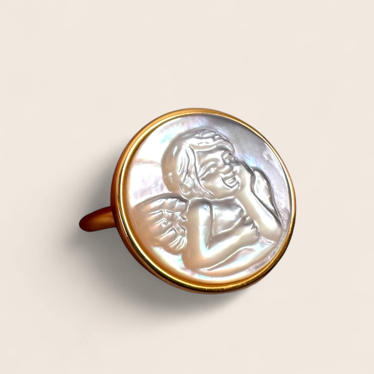 Angel pearl ring made of 925 silver 18K gold-plated