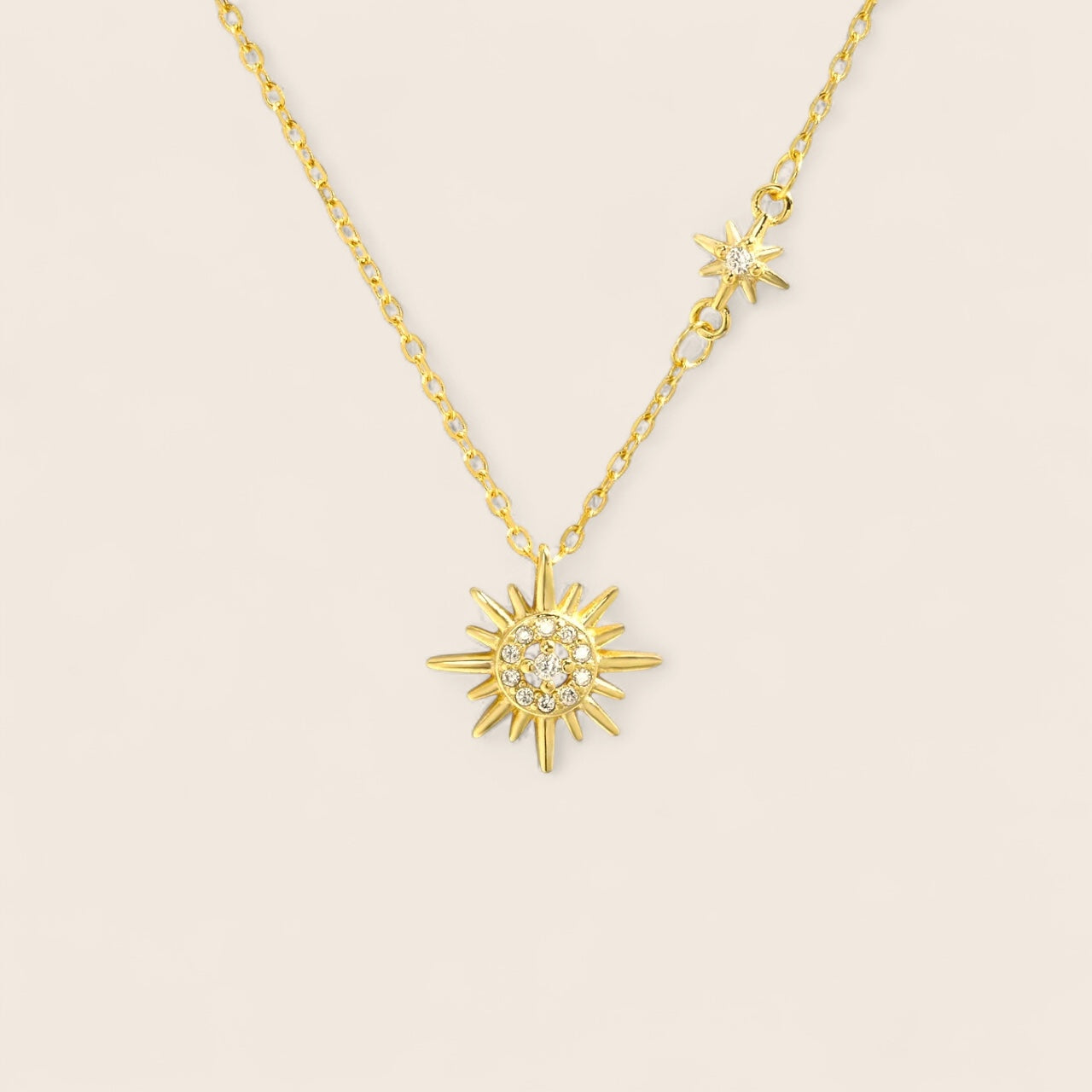 Sun Star Celestial Zirconia Pendant Necklace - 925 Silver 18K Gold Plated